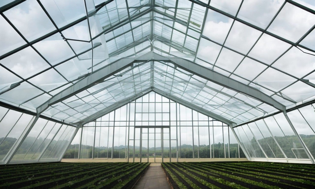 Inside the pilot greenhouse: steel trusses and solar glass roof