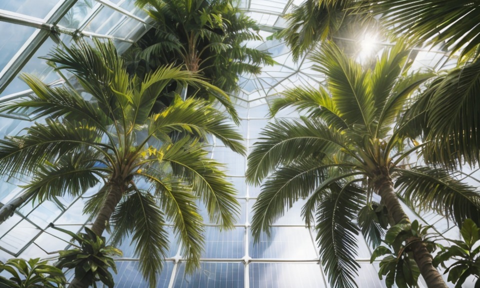 Semi-transparent solar panels above the plants